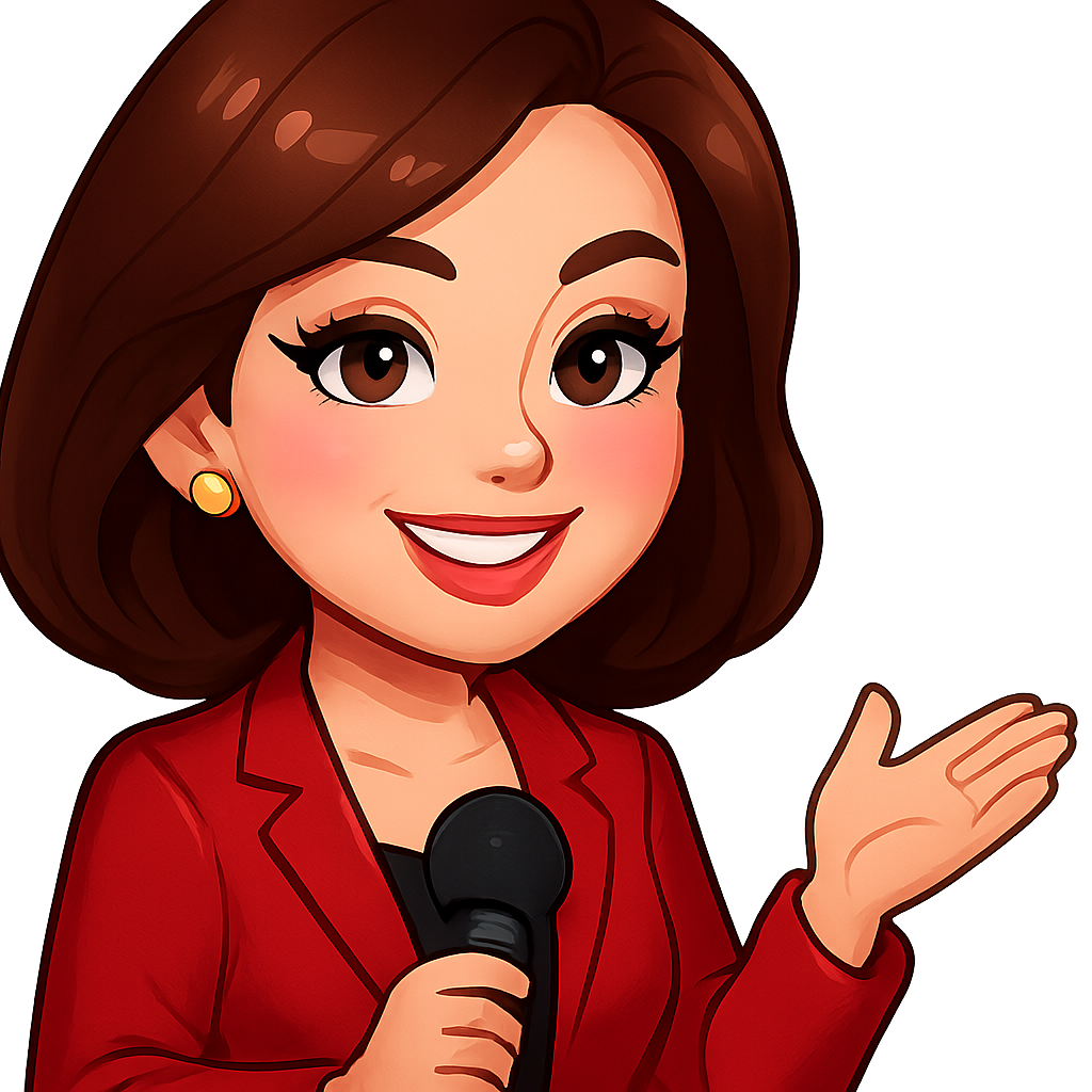 Cute game show host with a microphone